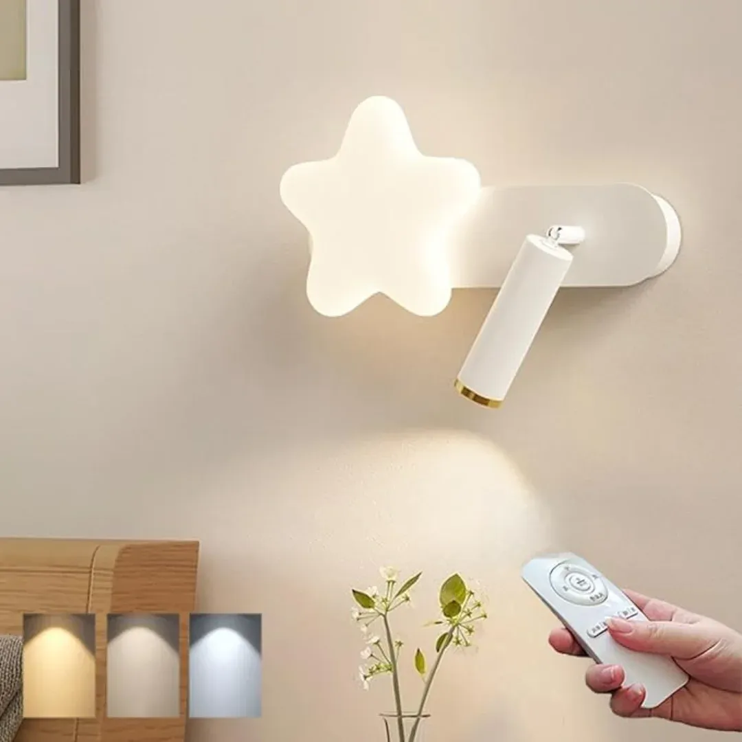 מנורת קיר כוכב דימרית מסתובבת עם שלט לחדר ילדים