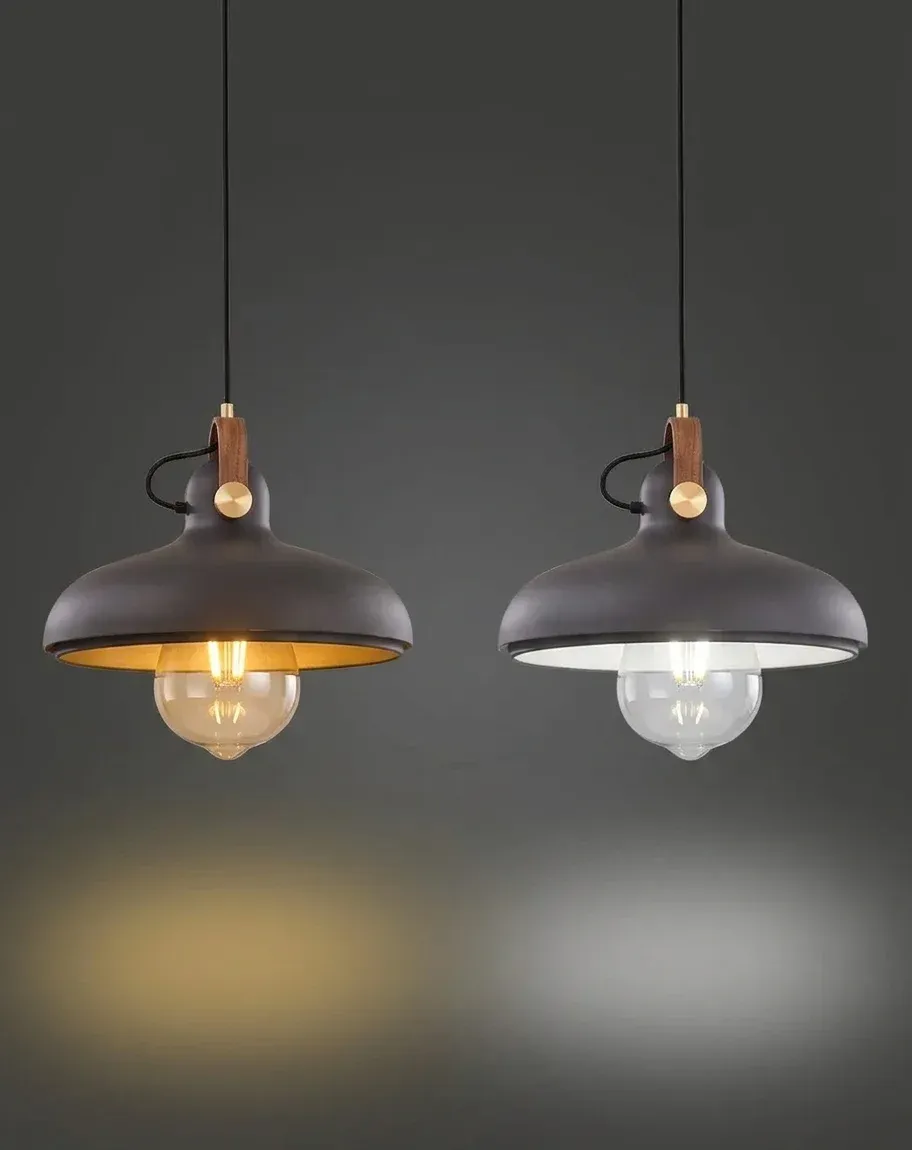 מנורת תלייה אפורה עם פנים זהב