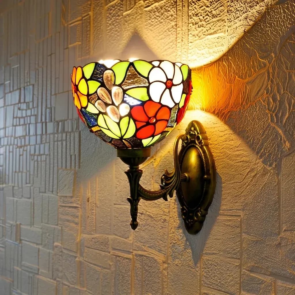 מנורת קיר טיפאני רטרו מזכוכית צבעונית