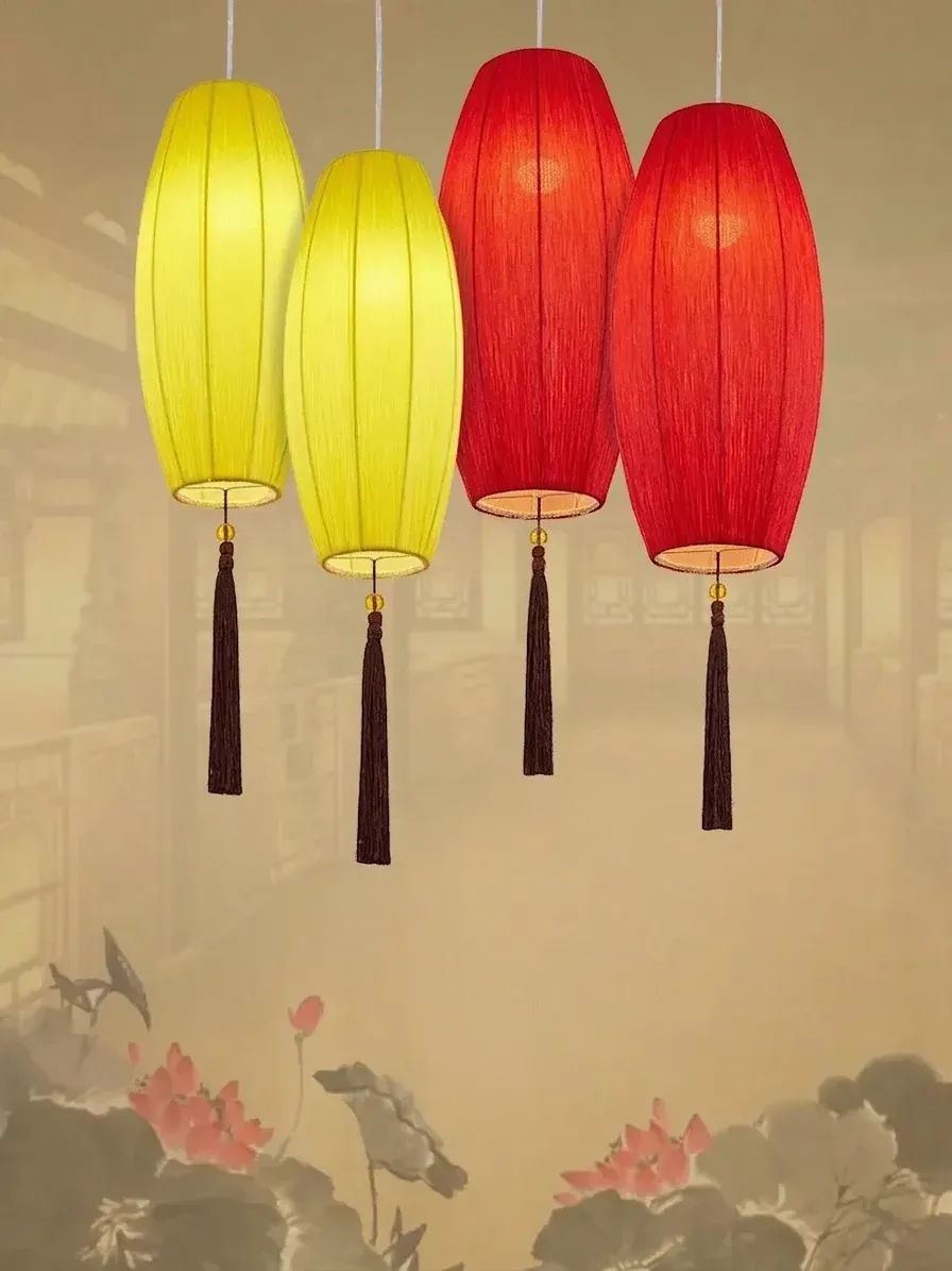 נברשת פנס סיני אדום וצהוב עתיק