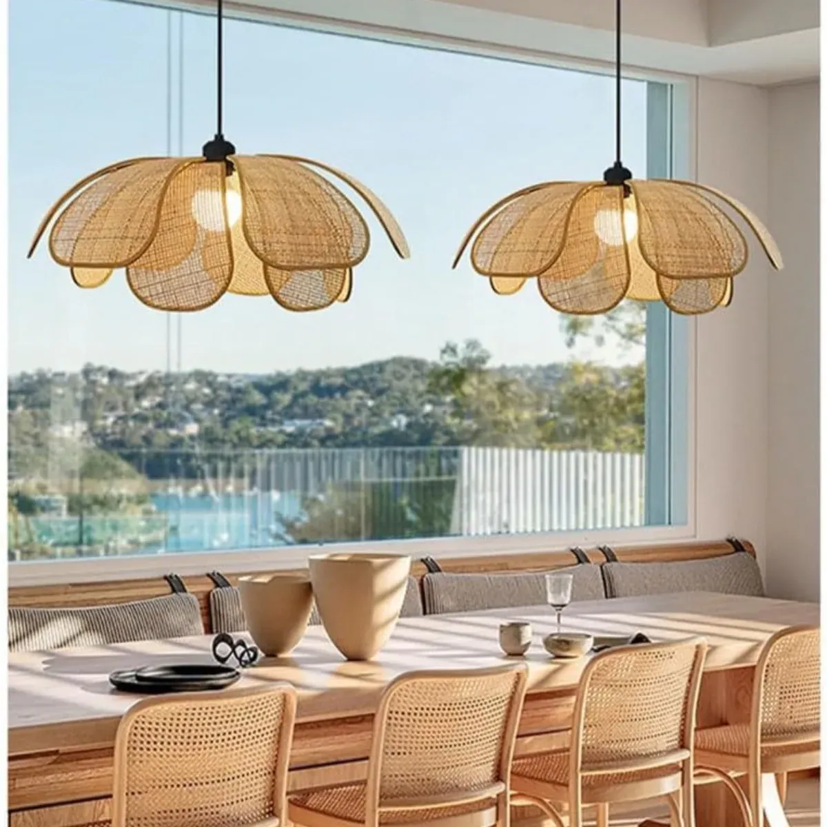 מנורת תלייה ראטן קלועה לבוהו