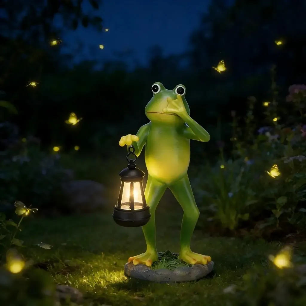 פסל צפרדע סולארי עם פנס לגינה