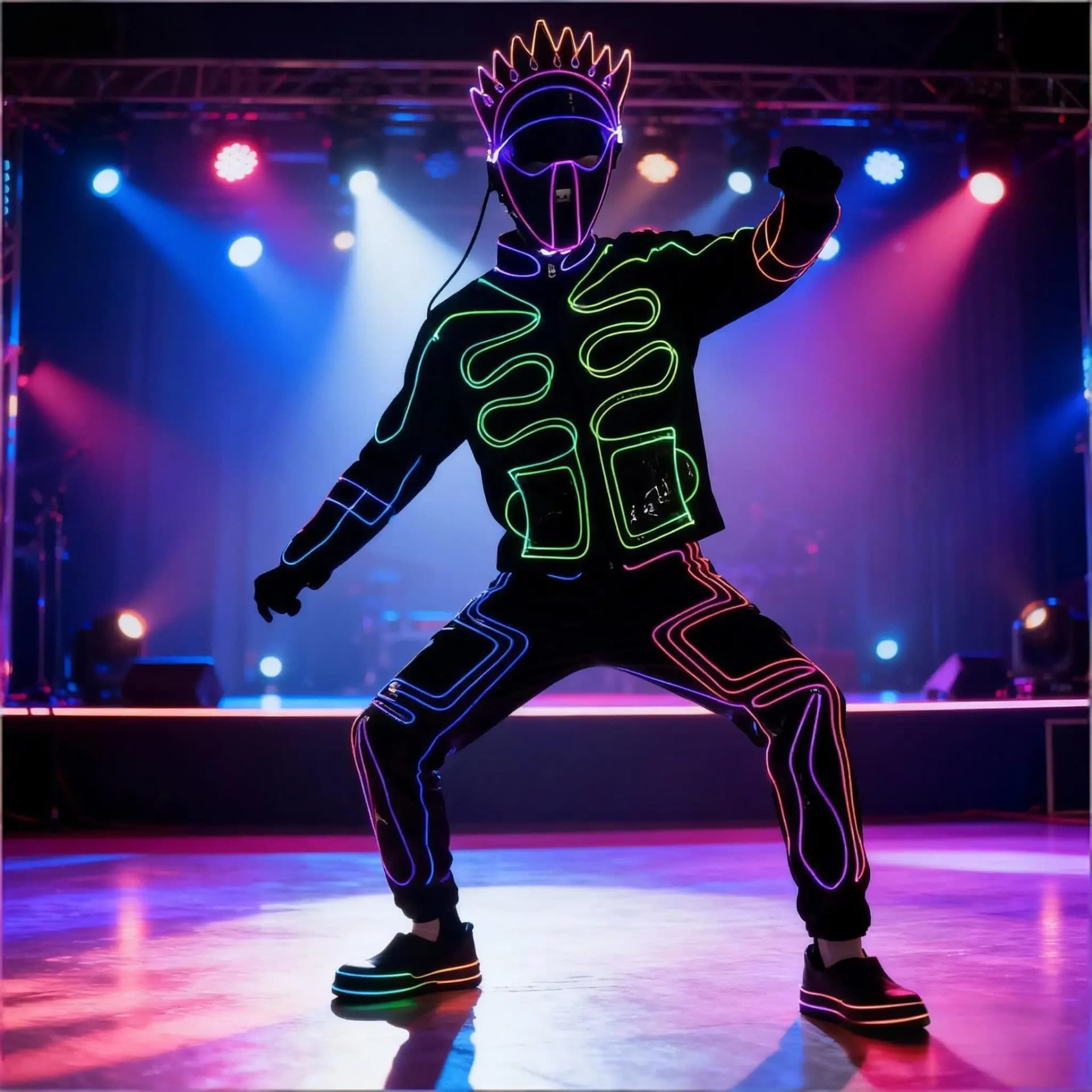 חליפת במה זוהרת בסיבי לד עם קסדה