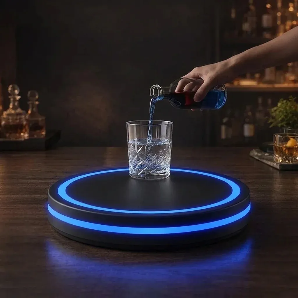 משטח תאורה חכם שחור לכוס עם לד