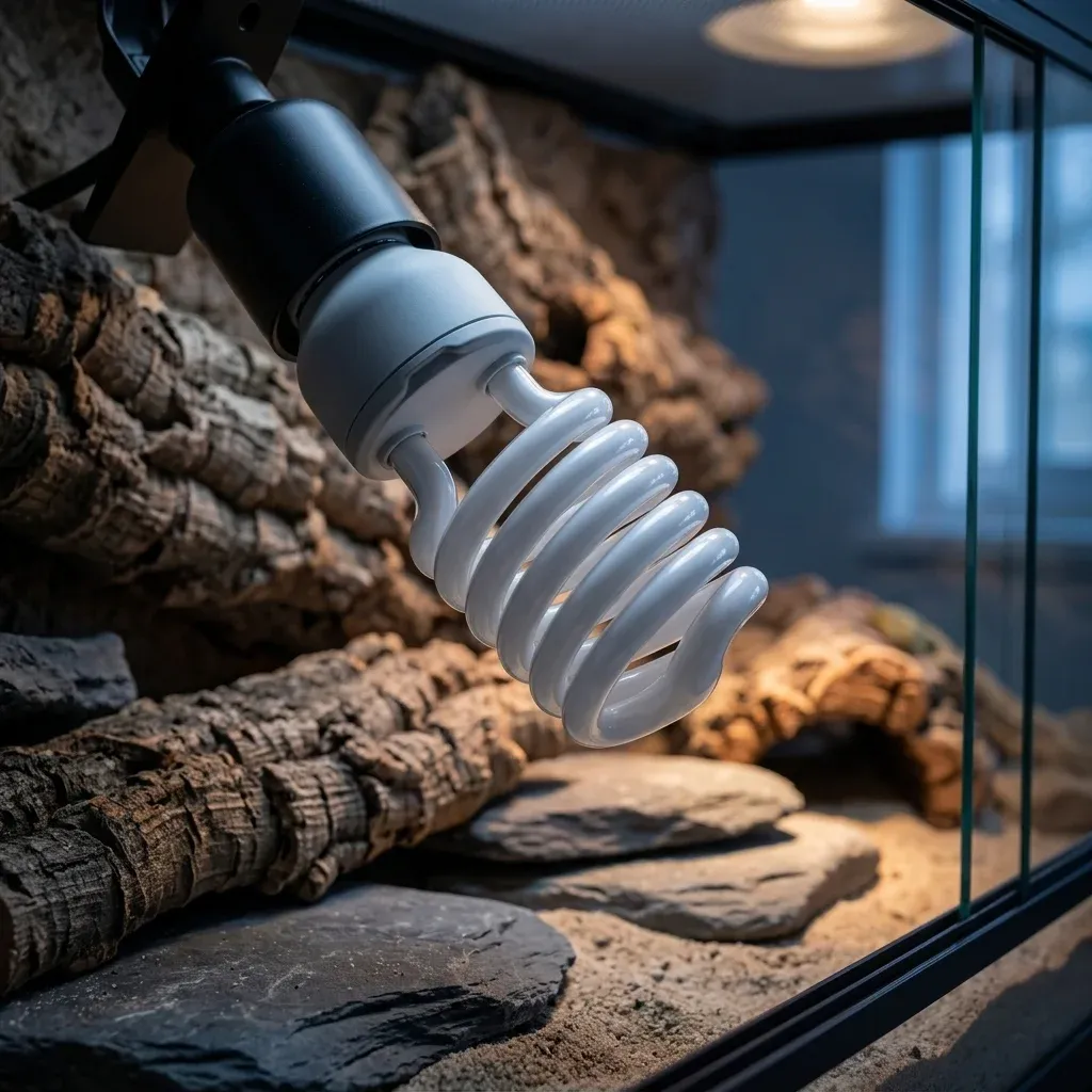 נורת UVB ספירלית לזוחלים בתוך טרריום