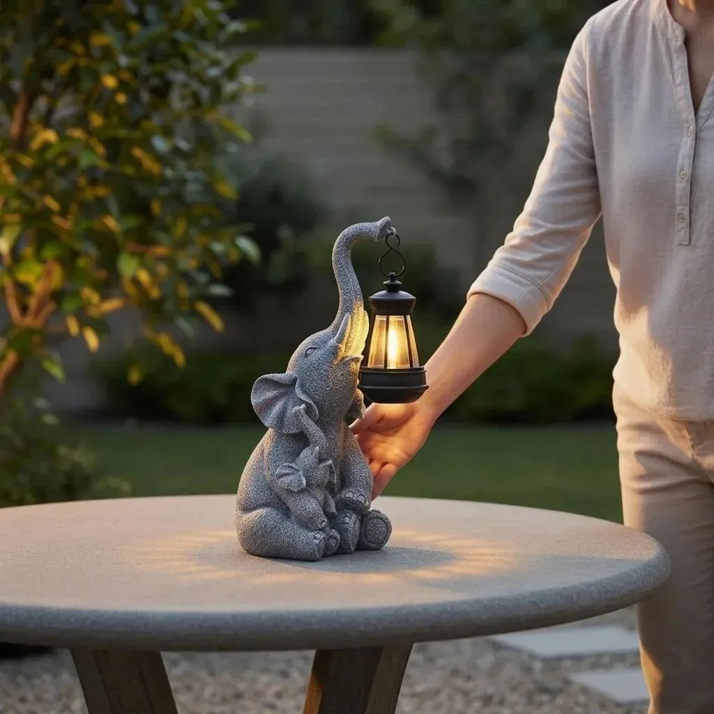 מנורת גן סולארית פיל דקורטיבית אפורה